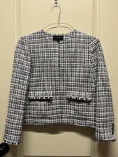 J. Crew Navy, White Red Cotton Tweed Cropped Fully Lined Blazer size 6