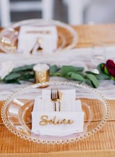 12" Clear Acrylic Plastic Gold Beaded Round Charger Plates  Event  Wedding