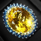 Luminous Honey Yellow Citrine 13.90Ct 925 Sterling Silver White Gold Halo Rings
