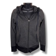 XS Eddie Bauer Grey Black Hoodie Long Sleeve Zip Closure Pockets Athletic Active