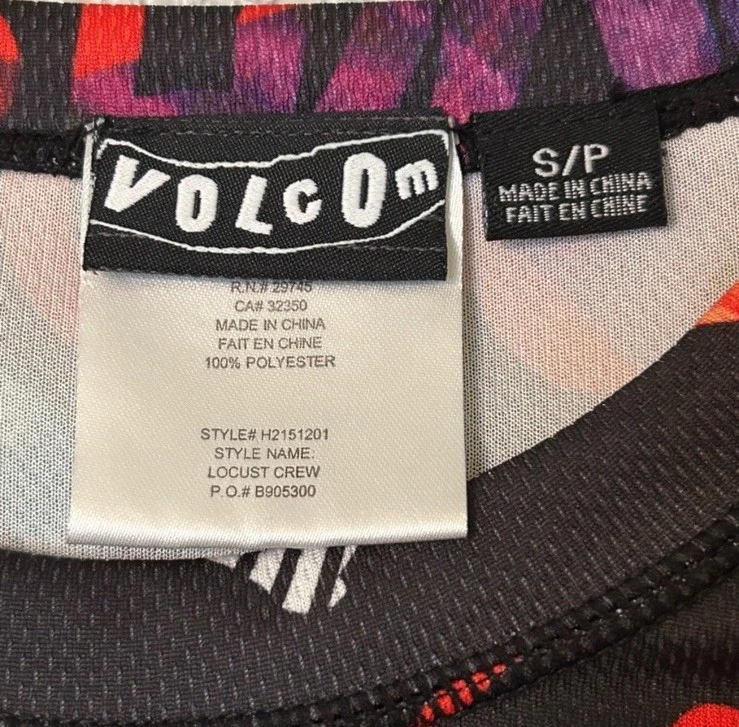 Capa base Volcom negra roja langosta cuello redondo para mujer talla pequeña RARA patinadora Y2K Foto 2 de 3