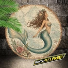 Vintage Siren Ocean Theme Round Aluminum Metal Tin Sign Wall Plaque