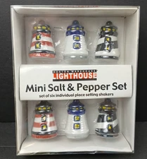 NEW Lighthouse Salt & Pepper Shakers 3 Individual Place Setting Boston Warehouse