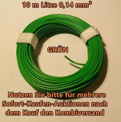 10 m Litze (Kabel) 0,14mm² GRÜN für märklin, roco, piko, FLM Modellbahn H0 TT N