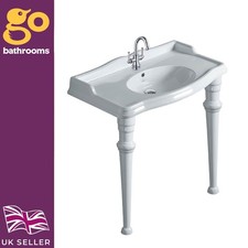 Classic White Ceramic Console Basin with Two Legs and Single Tap Hole 1050mm