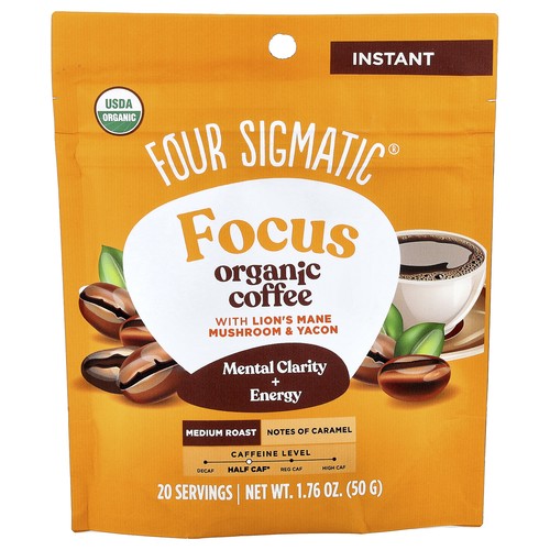Focus, Organic Instant Coffee With Lion's Mane Mushroom & Yacon, Medium Roast,