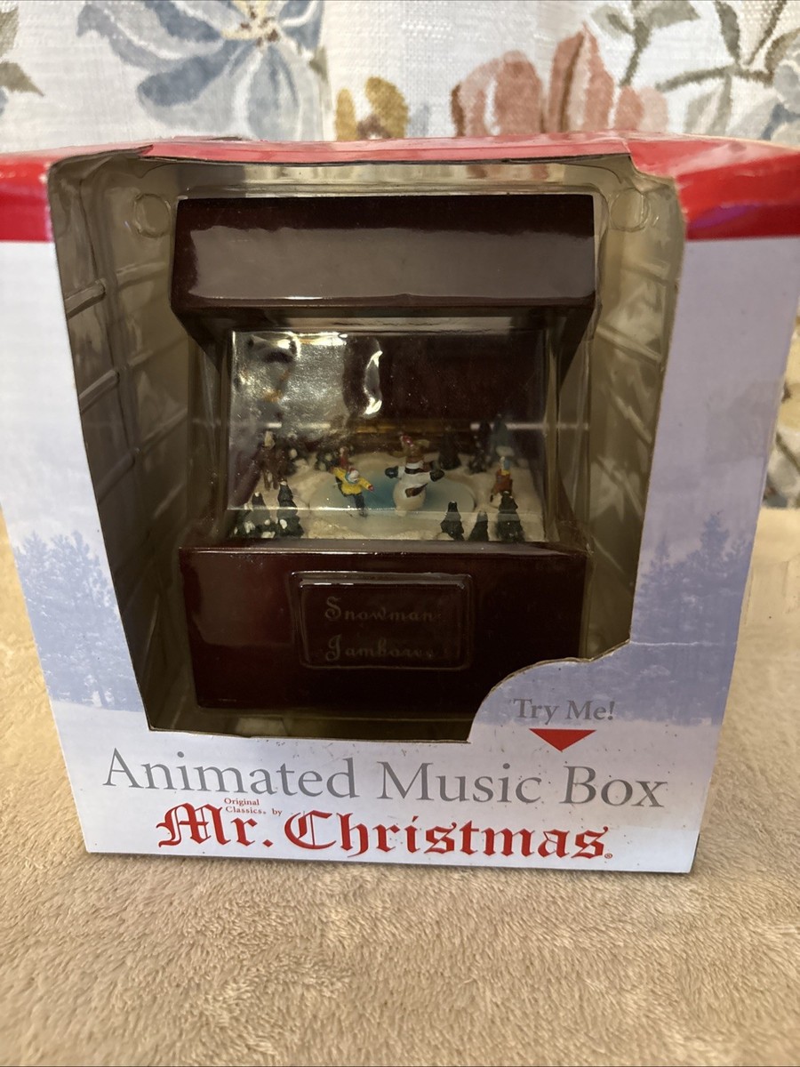 Mr. Christmas Miniature Animated Music Box Skating Snowman Trees 4