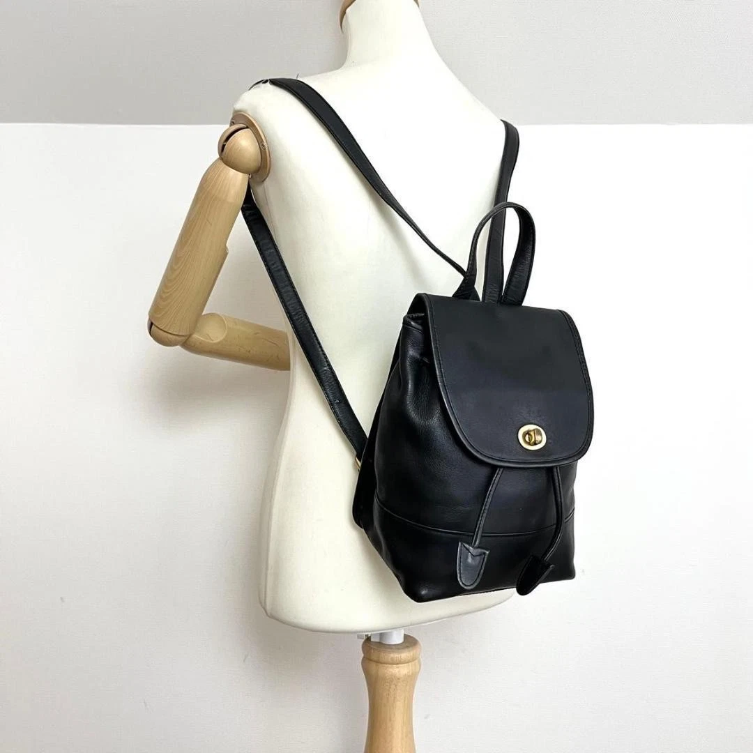 Black Leather Mini Backpack with Silver Turn-Lock COACH Black Pebbled Leather Mini Turnlock Rucksack Backpack  main image 4