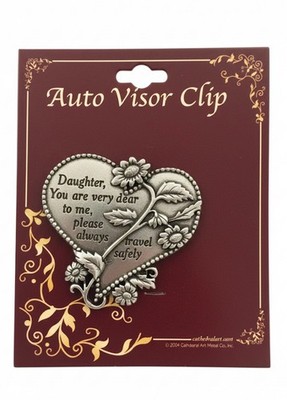 PEWTER AUTO VISOR SUN CLIPS GUARDIAN ANGEL MESSAGE FOR DAUGHTER CAR BLESSING