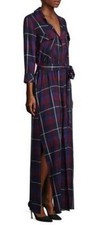 L'AGENCE Tartan Plaid Maxi Shirt Dress “Cameron” Belt Blue/Red size M