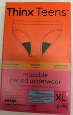 Thinx Teens Reusable Period Underwear Panties Blue/Pink Super Absorption  XL NIB
