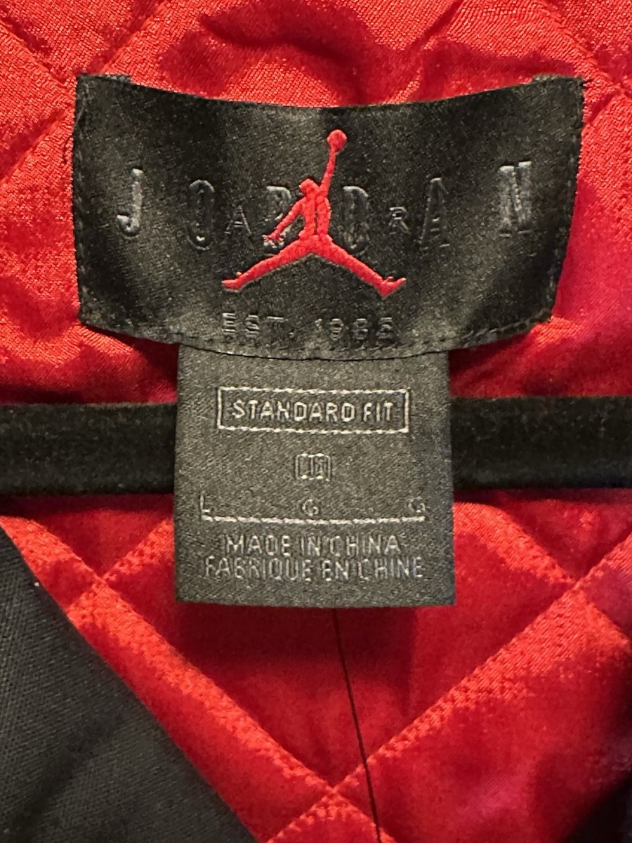 NIKE Air Jordan Legacy Bomber Jacket Large Mens Black Red Varsity