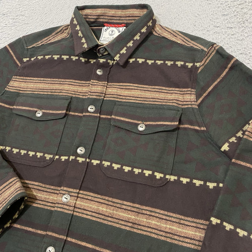 Camisa de hierro y resina para hombre XL verde marrón franela azteca abotonada Freedom Riders - Imagen 2 de 16