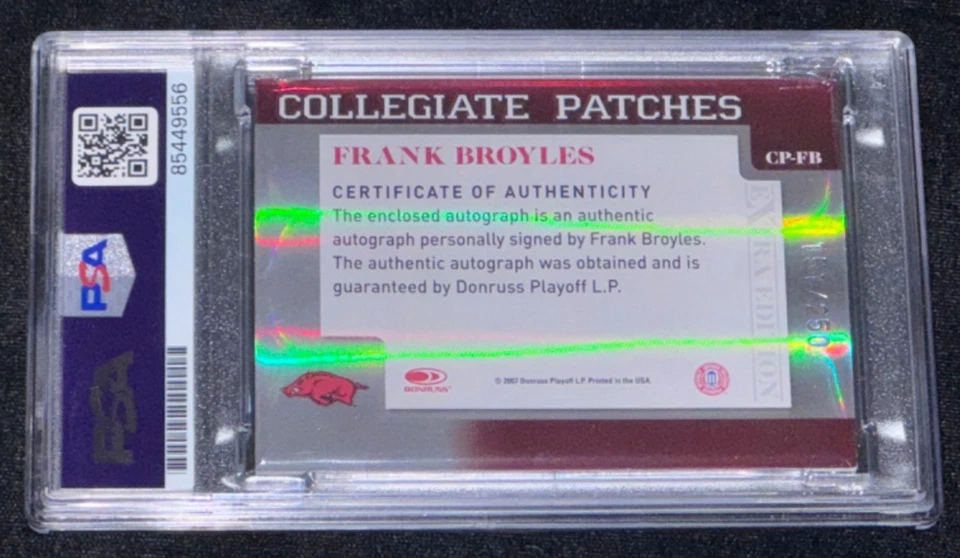 Frank Broyles "43x National Champs HOF" Signed Rookie Card Relic Patch Auto PSA - Image 4 of 4