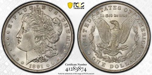 1891 PCGS MS64 Morgan Silver Dollar Blast White PQ