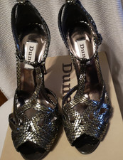Image of Dune Silver Black leather Snakeskin Sandals . size 3. Halifax DI. Party NEW