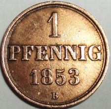 HANNOVER 1 Pfennig 1853 B -Wappen vz-st / xf-unc mit Münztasche