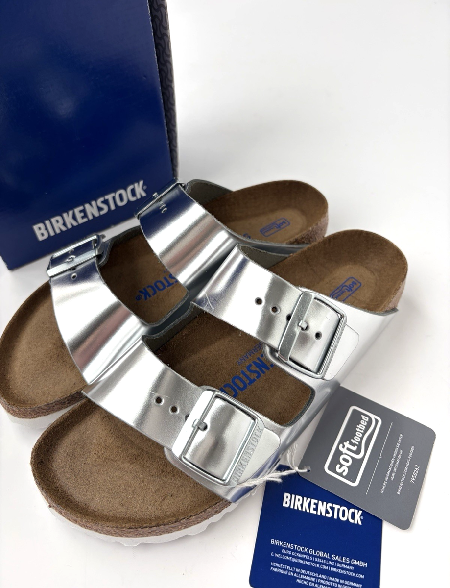 新品 BIRKENSTOCK ARIZONA 37シルバー Birkenstock Arizona Metallic Silver Soft Footbed 37 Women's 6 New