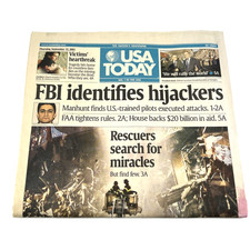 9-11 USA Today "FBI Identifies Hijackers" September 13 2001 Newspaper