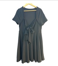 Shein Curve 2X Black Sweetheart Neckline Front Tie Short Sleeve MIDI Dress New