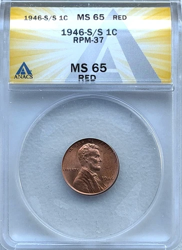 1946-S/S LINCOLN WHEAT CENT - RPM-37 - ANACS MS 65 RED  - FREE SHIPPING!