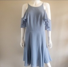H by Halston Blue Sky Cold Shoulder Flutter Sleeve Gauzy Backless Dress Sz 8 NEW