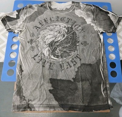 Vintage Affliction Shirt Live Fast Grim Reaper Yin Yang Lava Wash Gray XL Deadst
