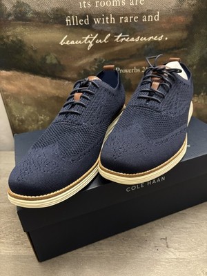NEW COLE HAAN men\'s original grand wingtip oxford shoes in navy Cole Haan Mens Original Grand Knit Wingtip II Oxford Shoes  main image 2