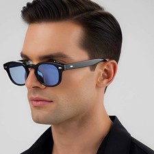 Blue Lens Sunglasses Round Frame Retro Style Men's Fashion Lentes Gafas Humbres