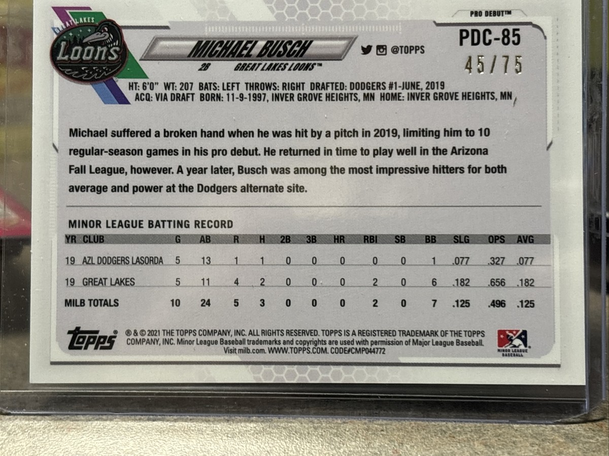 2021 Topps Pro Debut Chrome Aqua Refractor /75 Michael Busch #PDC
