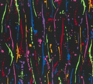 Rainbow Brights Fabric Traditions Splatters of Colors on Black Background 100/% Cotton