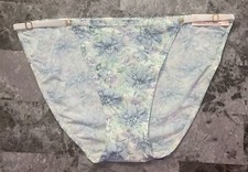 VICTORIA'S SECRET FLORAL BLUE SMOOTH GOLD ADJUSTABLE STRAP STRING BIKINI PANTIES