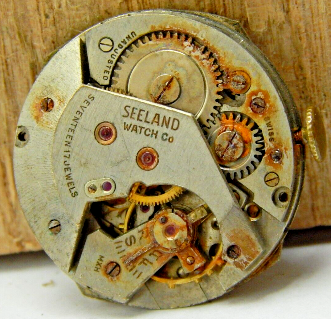 Vintage Seeland 17 jewel 6/0s men's wrist watch movement w/ dial