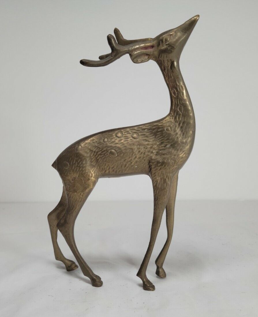 Vintage Brass Deer/Reindeer Christmas Figurine 6" tall Buck Lodge Decor