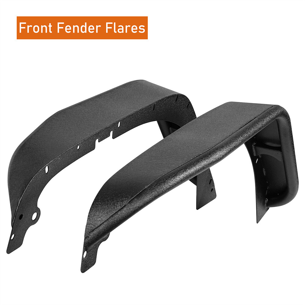 4Pcs Flat Style Front + Rear Fender Flares Steel For 2007-2018 Jeep Wrangler JK 