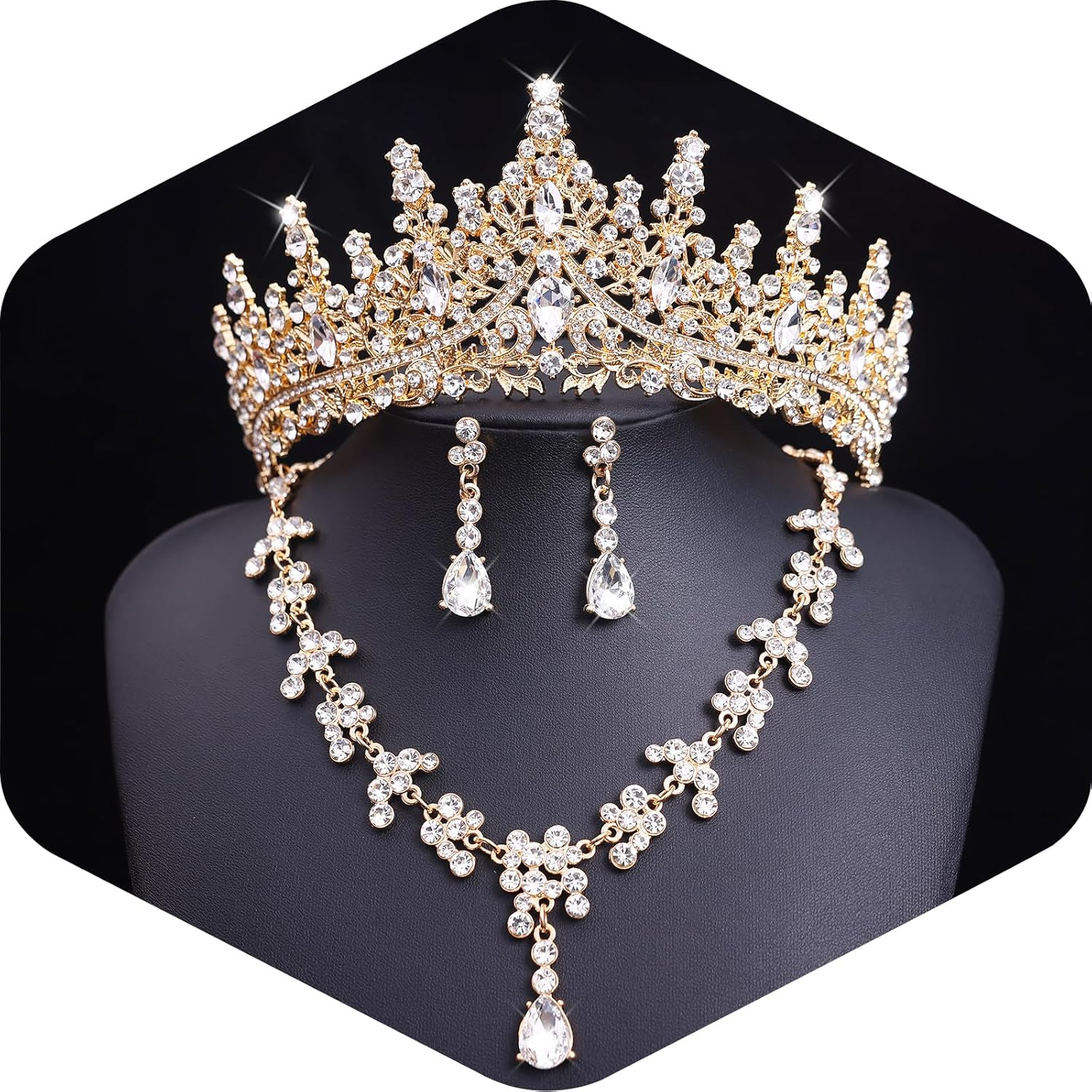Elegant Tiaras Crowns Necklace Earrings Set for Women Wedding Accessories