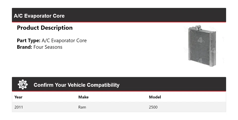 Ядро испарителя кондиционера 2011 Ram 2500 4 сезона - Изображение 2 из 4