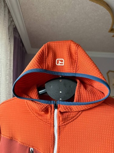 ORTOVOX MERINO INSIDE FLEECE ORANGE HOODED JACKET WOOL FULL ZIP MENS SIZE XL TOP - Picture 4 of 17