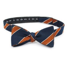 Vintage Navy/Copper/White Stripe Silk Repp Self-Tie Butterfly Bow Tie Adjustable