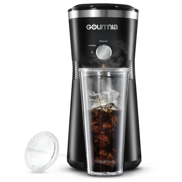 Gourmia Black Iced Coffee Maker with 25 fl oz Reusable Tumbler New in Box