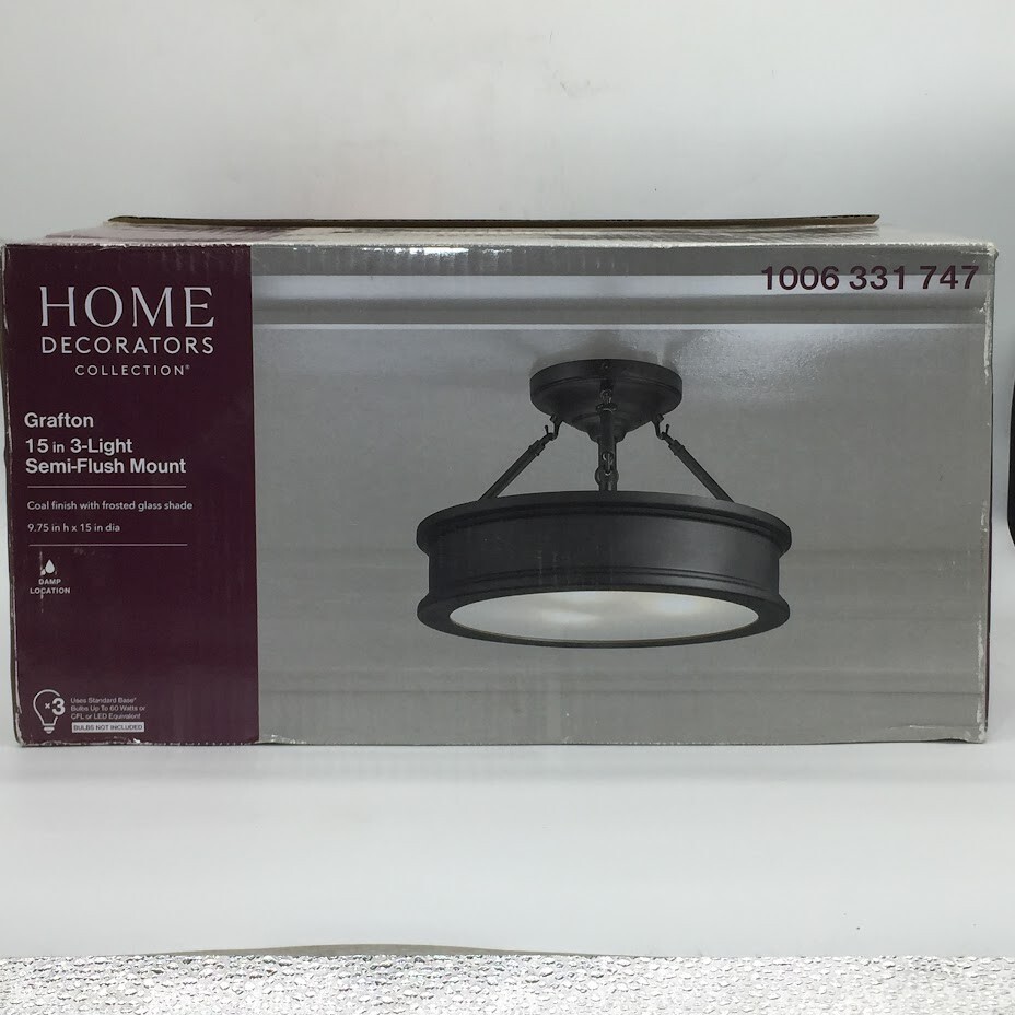 Grafton 15 Inch 3-Light Dimmable Semi-Flush Mount Ceiling Fixture in Coal Finish