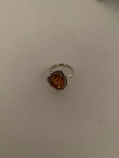 Sterling Silver Baltic Amber Cabochon Ring Size 7 Honey Gemstone Large Oval.A455