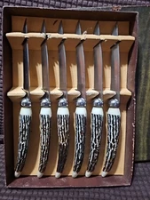 Vintage Crown Awards Steak Knife Set of 6 Hand Forged Stainless Steel Antler