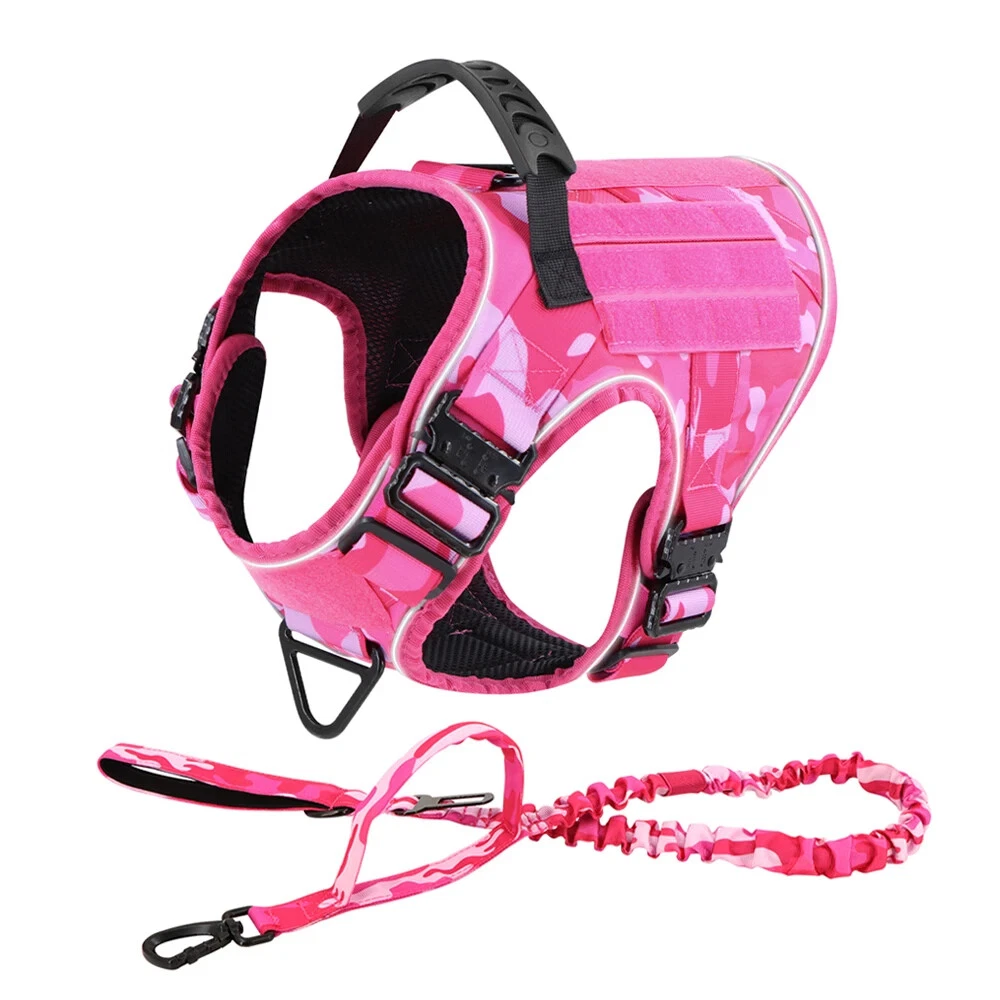 Dog Harness with 4 Metal Buckle Military Tactical Pet Training Vest Harnesses