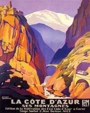 POSTER COTE D'AZUR MOUNTAINS OF FRENCH RIVIERA TOURISM VINTAGE REPRO FREE S/H