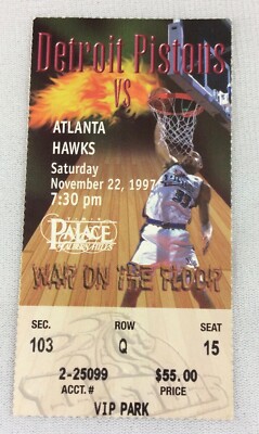 NBA 1997 11/22 Atlanta Hawks at Detroit Pistons Ticket Stub