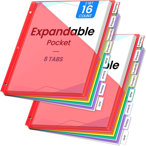 16 Count Dividers with Expanding Pockets, 8 Tab Binder Divider for 3 Ring Binder
