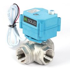 U. S. Solid 3 Way T Type Motorized Ball Valve w/ Hand Wheel 3/4in SS 110-230V