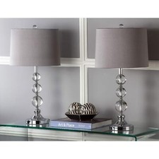 2 Piece Led Orb Table Lamp Set 27" Crystal Desk Lamp with Drum Shade Grey