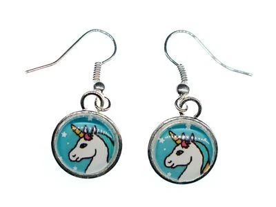 Einhorn Ohrringe Cabochon Miniblings Hänger Fabelwesen Pferd Fantasy 13mm - Bild 1 von 4
